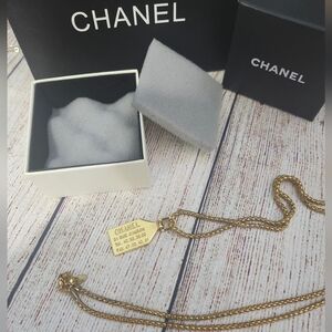 Vintage CHANEL Luxurious Gold Chain Necklace With Gold Address Tag Pendant/charm